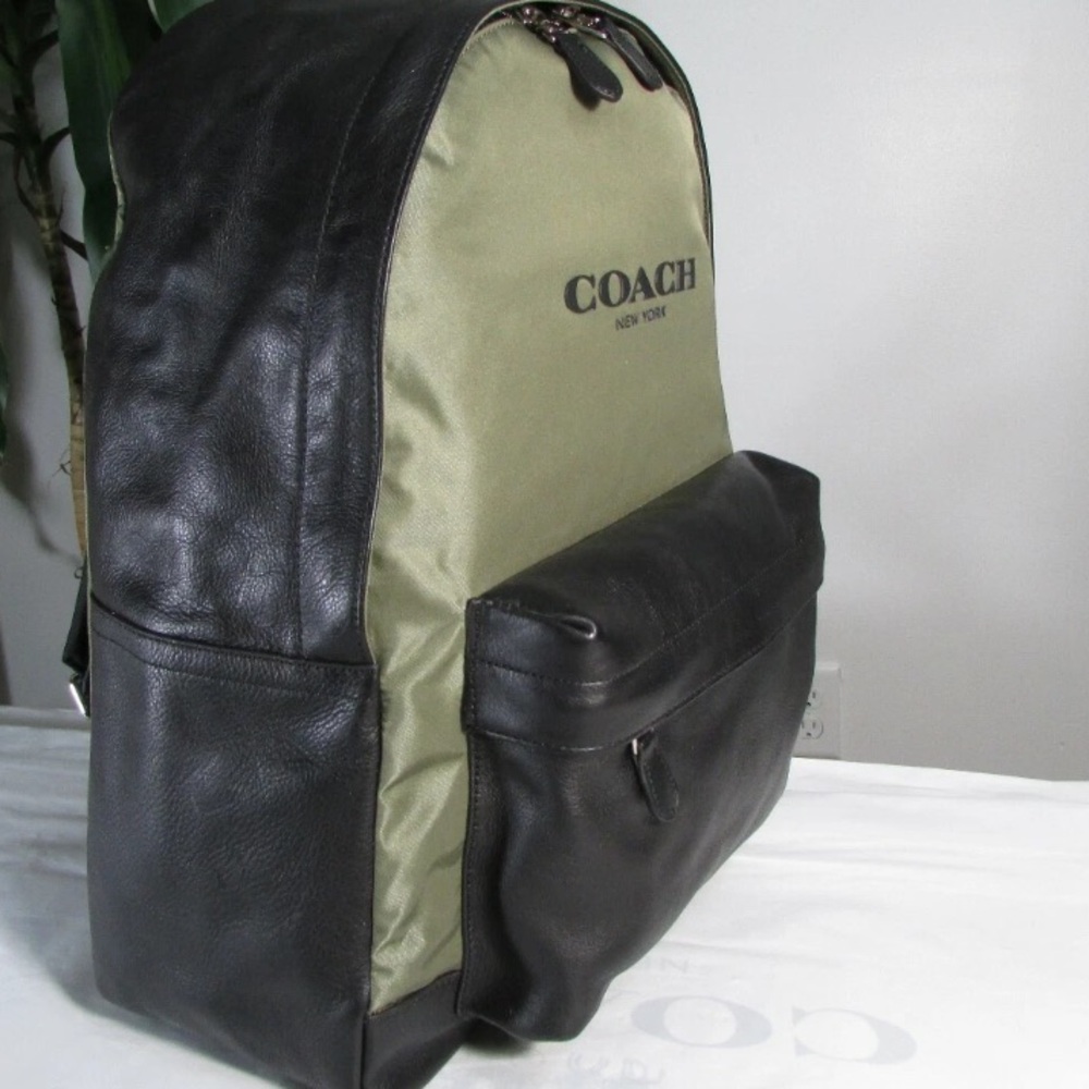 Coach Campus Backpack F71674 Leather & Nylon Tan/Green and Black - Picture 11 of 11